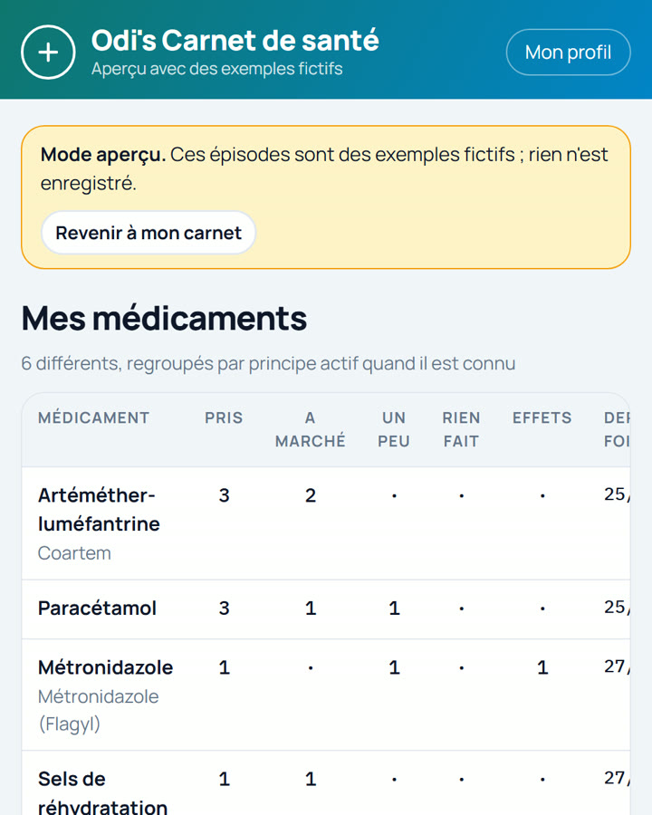 Bilan des médicaments dans le Carnet de santé